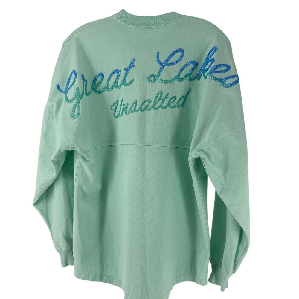 Great Lakes Spirit Jersey Womens Size S Unsalted Glitter Sea Foam Green Preppy